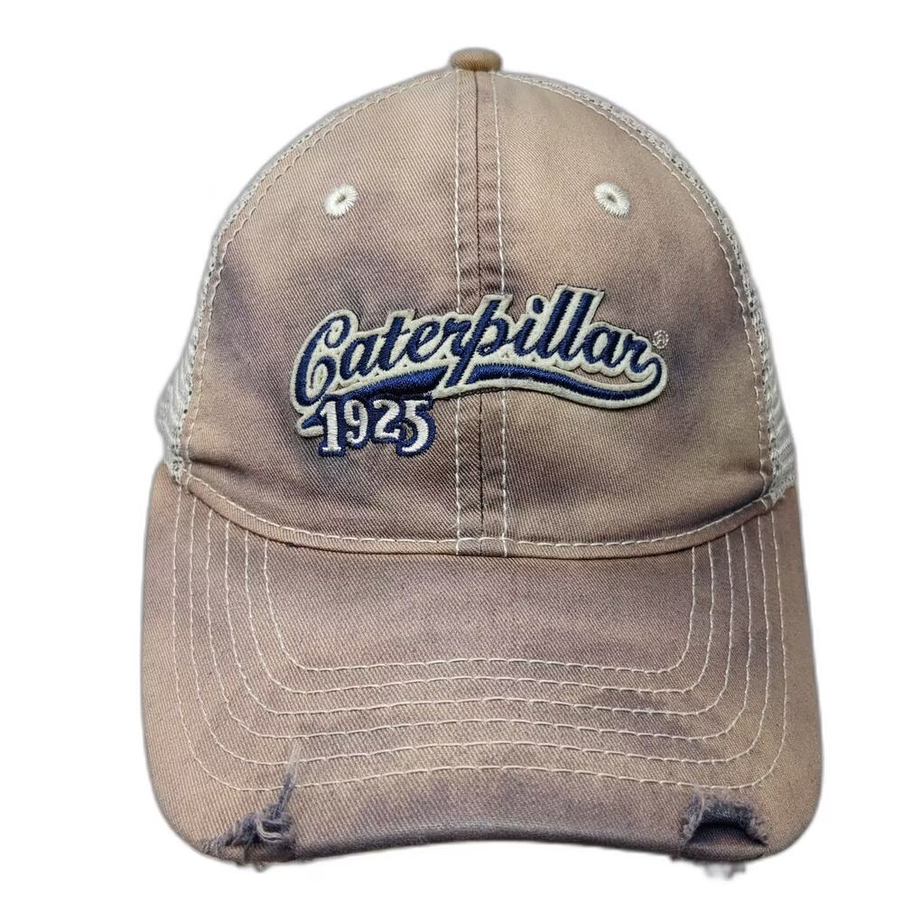 Caterpillar Baseball Cap Blue Brown OS Slideback Mesh Embroidered Logo Work Hat